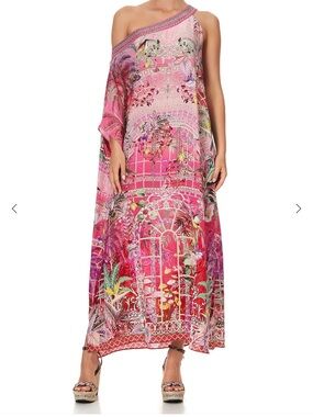 Camilla GlassHouse Romance Pink Print One-Shoulder Tropical Print Maxi Dress S/M
